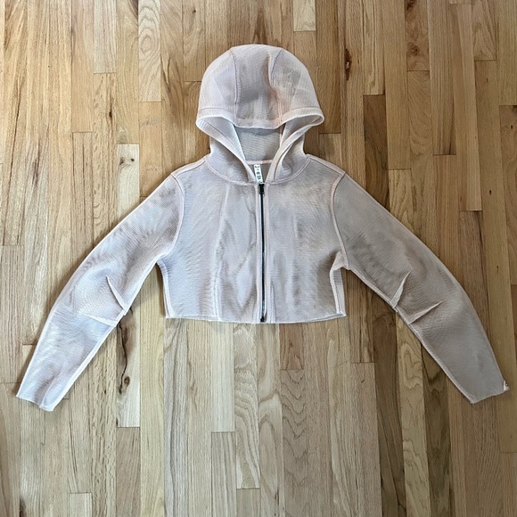 ALO YOGA mode jacket mesh cropped zip up hoodie nectar pristine size S - Picture 4 of 12
